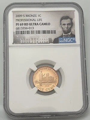 2009 S Bronze 1¢ Professional Life PF 69 RD Ultra Cameo Lincoln Label - Image 1 of 2