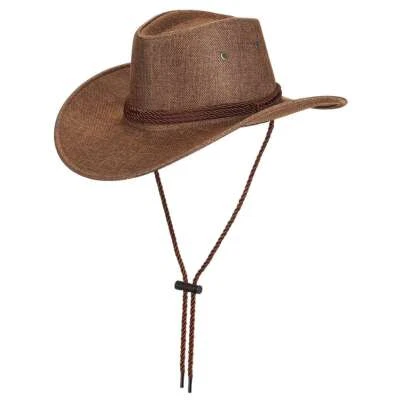 Summer Sun Bucket Cap Western Cowboy Fedora Straw Linen Mesh Hat Wide Big Brim - Image 1 of 4