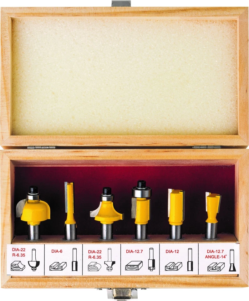 Nutfräser Fräsersatz Holzfräser Oberfräser Satz 6tlg. HM Schaft 8mm Fräser Set - Bild 1 von 1