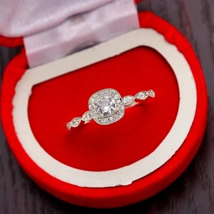 Solitaire Round VVS Cut Moissanite White Gold Plated 925 Silver Wedding Ring Set - Picture 1 of 4