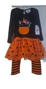 20% OFF Counting Daisies 2 Piece Dress And Pants Set Cat And Pumpkin-Size 4T - Picture 1 of 2