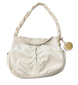 B. Markowski Schultertasche Leder geflochtener Riemen mit Goldakzenten cremeweiß - Bild 1 von 8