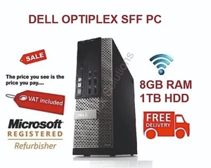 SFF DELL Optiplex DESKTOP TOWER PC COMPUTER WINDOWS 10 8GB RAM 1TB HDD WiFi PC - Picture 1 of 5