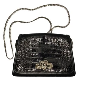 Vintage Authentic Brighton Croc Embossed Leather Chain Strap Small Crossbody Bag - Picture 1 of 10