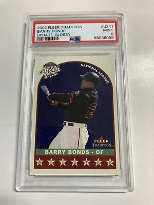 Rare 1/1 PSA 9 2002 fleer tradition Barry Bonds update glossy 61/200 #341 - Image 1 of 2