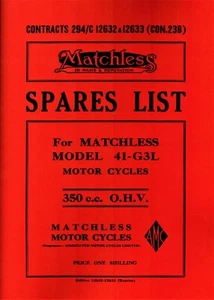 Matchless G3L WD 41 Parts Book 350 Illustrated Spares List Military Motorcycle - Bild 1 von 3