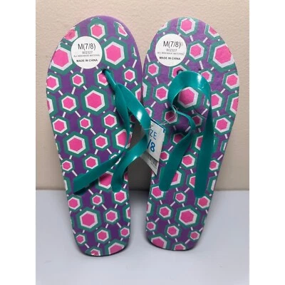 Tropic Sun Flip Flops Purple Pink Blue Dots Pattern Women's Sandals Size 7/8 New - Image 1 of 2