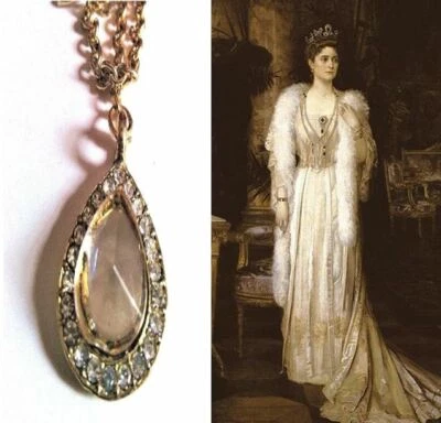 COLLANA RUSSA ROMANOV '20 BRILLANTI, GOCCIA-TOPAZIO CM.2,6 ARGENTO-ORO GIALLO! - Immagine 1 di 4