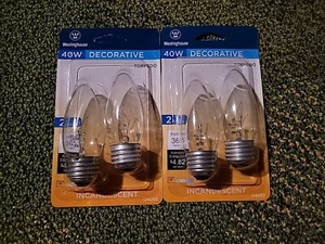 2 Packs Westinghouse 40w Decorative Blunt Tip Clear Medium Base B11 - Picture 1 of 2