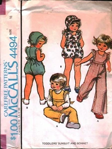 4494 Vintage McCalls Patrón COSTURA Niñas Años 70 Traje de sol Gorro Sin cortar En Su Jugar Fuera de imprenta - Imagen 1 de 2