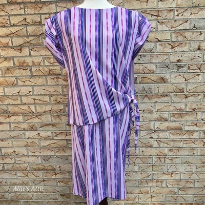 Vestido Vintage Años 80 Púrpura Rosa Rayas Lucky Barbara Manga Corta Capa Blusa 18 Foto 1 de 4