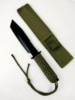 FURY 11.5" Paracord Wrapped Fixed Blade TANTO Knife w/ Nylon Sheath #60080 - NEW - Image 1 of 4