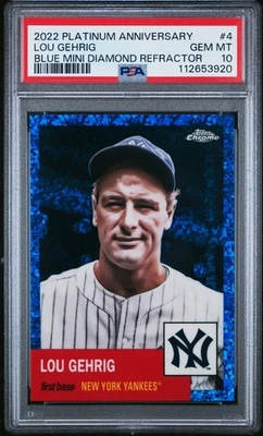 2022 Topps Chrome Platinum Anniversary Lou Gehrig Blue /199 PSA 10 Yankees - Image 1 of 2