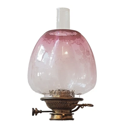 Victorian Cranberry Glass Kerosene Paraffin Oil Lamp Duplex Beehive Nelson Shade - Изображение 1 из 4