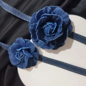 Exaggerated Big Flower Necklace Flower Denim Choker Necklace Fashion Jewelry - Picture 1 of 10