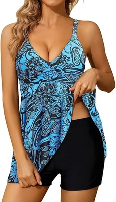 2 Piece Tummy Control High Waist Shorts Tankini Set Swimsuit Cups B-C Size XL 16 - Image 1 of 4