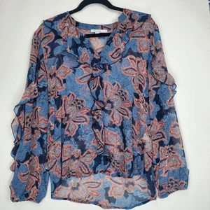 Chico's Print Top with Ruffle Sleeve Size NWT Size M/10 Sheer Artsy - Picture 1 of 10