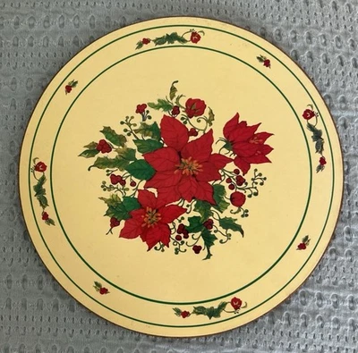 Винтажная пробковая круглая накидка Poinsettia диаметр 7 дюймов желтый фон - Изображение 1 из 4