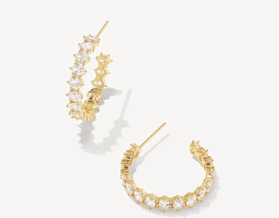 "Pendientes de aro Kendra Scott Cailin oro cristal 1"" blanco brillante circonita cúbica usados 1x" Foto 1 de 4