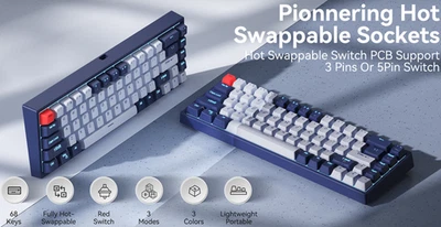 XISOGUU Wireless 61% Mechanical Keyboard 68 Keys BT5.0/2.4G/Wired - Image 1 of 4