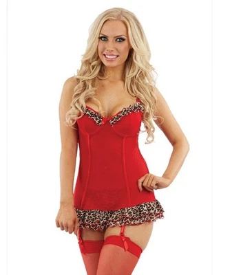 Sexy Conjunto Tanga Lencería Química Vasca Estampado Leopardo Rojo Talla 16 18 20 22 L XL Foto 1 de 4