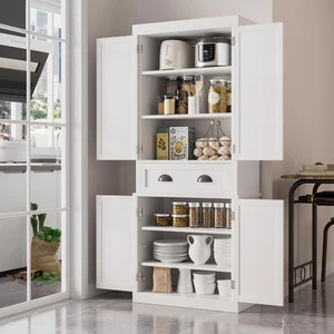 Tall Kitchen Storage Cabinet, 72" Wood Pantry with Adjustable Shelves & Large... - Picture 1 of 7