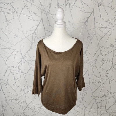 Camiseta deportiva de algodón de seda dorada Eileen Fisher cuello redondo manga dolman | Para mujer S Foto 1 de 4