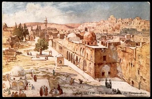 Judaica Palestine Old Postcard Jerusalem the west side of temple area by Tuck - Picture 1 of 2