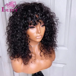Peluca rizada completa hecha a máquina para la parte superior del cuero cabelludo con pinches 180 densidad cabello brasileño Remy - Imagen 1 de 11