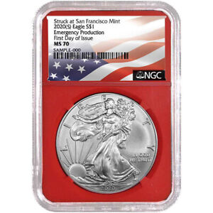 2020 (S) $1 American Silver Eagle NGC MS70 Emergency Production FDI Flag Labe...
