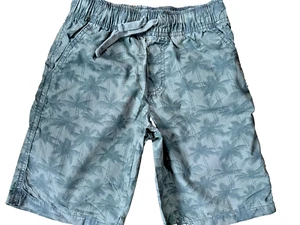 GYMBOREE Elastic Waist W/Tie Army Green W/ Palm Tree Pattern Berumda Short Sz 8 - Picture 1 of 4