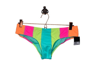 New Victoria's Secret M Pink Green Orange Stripe Bikini Swimsuit Swim Bottoms