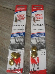 2 Pks Eagle Claw Fishing 2-Way Spinner Snells 129 Fish Hooks - Size 4 - Gold - Picture 1 of 3