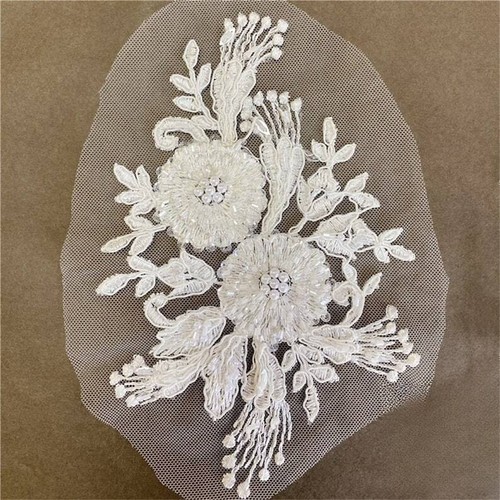 OFF WHITE Toppa abbellimento corpetto ricamo perline pizzo applique per costume