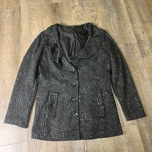 Sandro Blazer Jacket Womens Size Medium Black Animal Print Button Front Lined - Picture 1 of 7