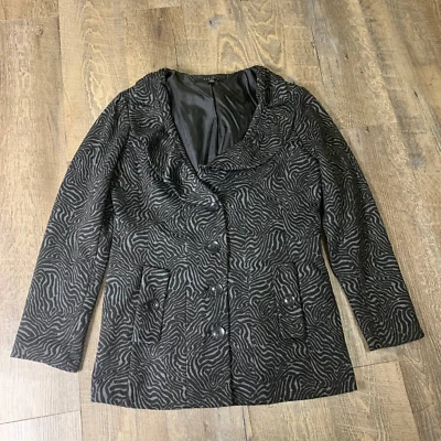 Sandro Blazer 夹克女式中号黑色动物印花纽扣前衬里 — 第 1/4 张图片