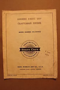Craftsman Engine Model 143.566022 Owners PARTS LIST - Imagen 1 de 1