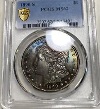 1890-S $1 Morgan Silver Dollar PCGS MS62 Gold Shield Slight Rainbow Item 6397