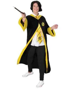 Harry Potter Hufflepuff Wizard Robe Hogwarts Hooded Adult Costume One Size - Picture 1 of 5