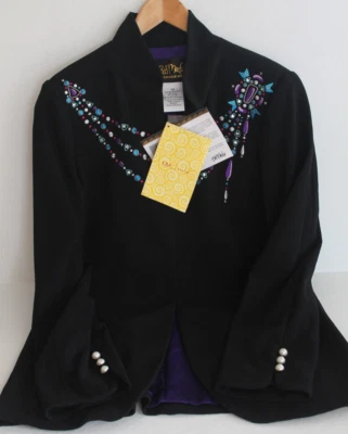 Chaqueta Blazer Bob Mackie Usable Art Talla XS Negra Bordada Estrás Nueva con Etiquetas Foto 1 de 4