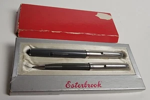 NOS 1950s Esterbrook LJ Gray Double Jewel set lever fill fountain pen & pencil - Picture 1 of 5