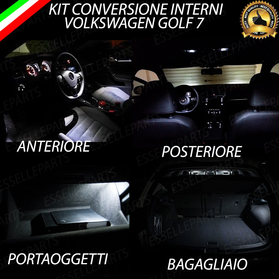 KIT FULL LED INTERNI GOLF 7 VII PLAFONIERA ANTERIORE+POST+LUCI DI CORTESIA+BAG - Immagine 1 di 1