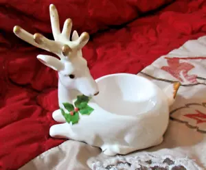 Christmas Winter FITZ AND FLOYD REINDEER HOLLY CANDLE HOLDER 1984 EUC Japan - Picture 1 of 8