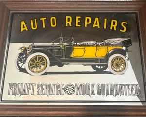 Auto Repairs - Prompt Service Work Guaranteed Glass Mirror Sign / George Nathan - Picture 1 of 14