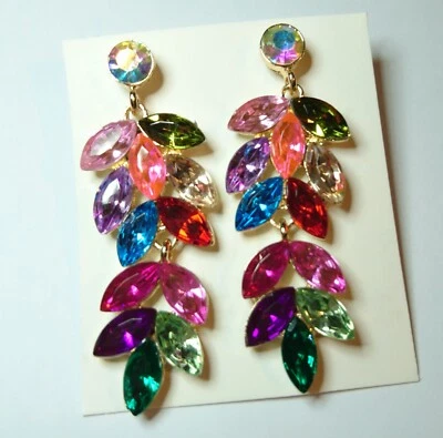 Opulente Ohrstecker Strass farbenfroh bunt goldf 5,3 cm lang 1 Paar Ohrringe - Bild 1 von 4