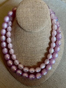 Vintage Moon glow Lucite Lavender 2 Tone 2 Layer Goldtone Bead Necklace 18” - Picture 1 of 6