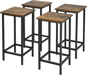 4 Sgabelli Da Bar, Sgabelli in Legno E Ferro, Set Di 4 Sgabelli Alti in Stile In - Foto 1 di 12