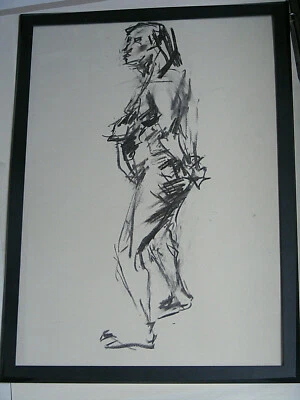 Figure life drawing nude expressive Art Brut charcoal, woman standing   A1 size - Image 1 of 4