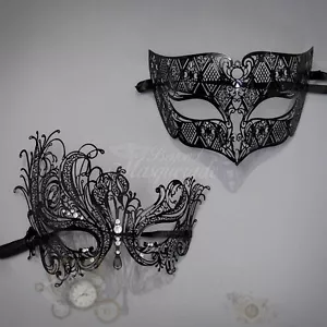 Couples Black Simplistic and Black Swan Costume Party Masquerade Mask Set - Picture 1 of 4