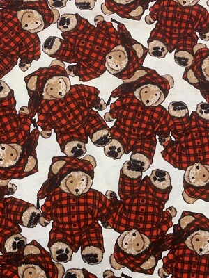 Vintage 1991 Joe Boxer Fabric Flannel Teddy Bear Check Pajamas Red 3+ Yard - Image 1 of 4